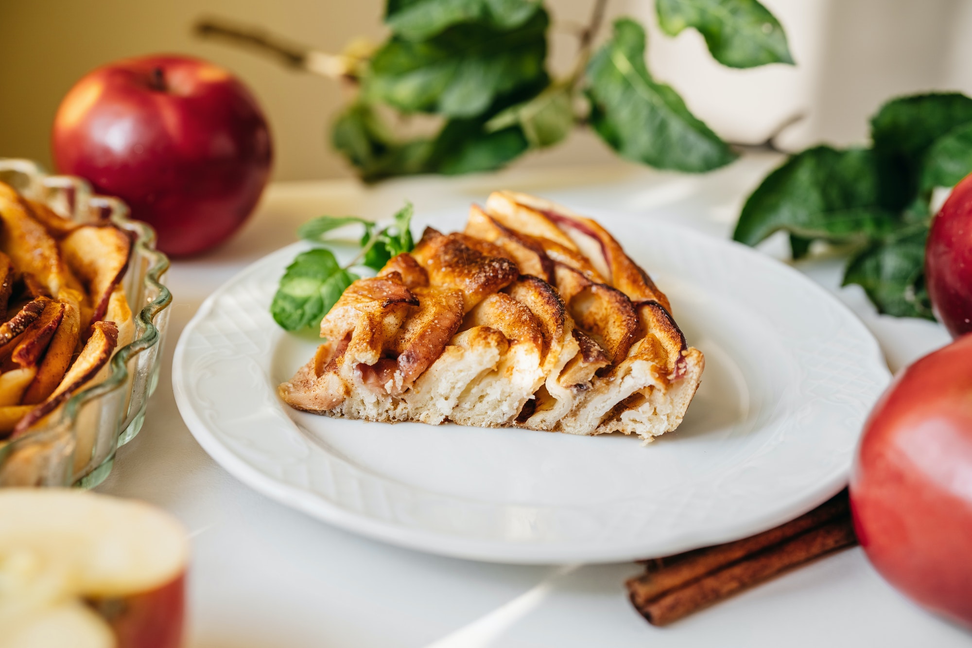 Delicious apple cake on kitchen table